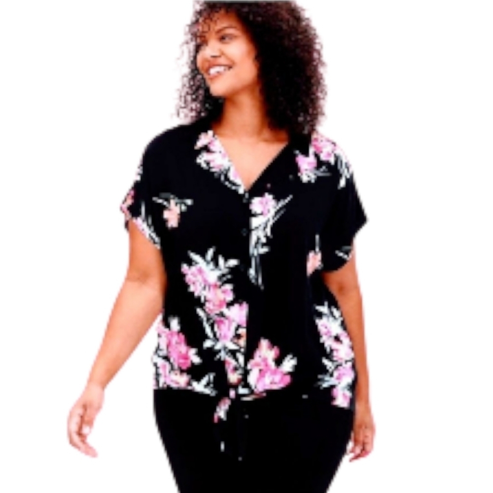 TORRID Plus Size Floral Challis Tie Front Midi Dolman Blouse 4X